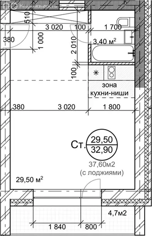 Квартира-студия: Новосибирск, Золотистый переулок, 2 (32.9 м) - Фото 0