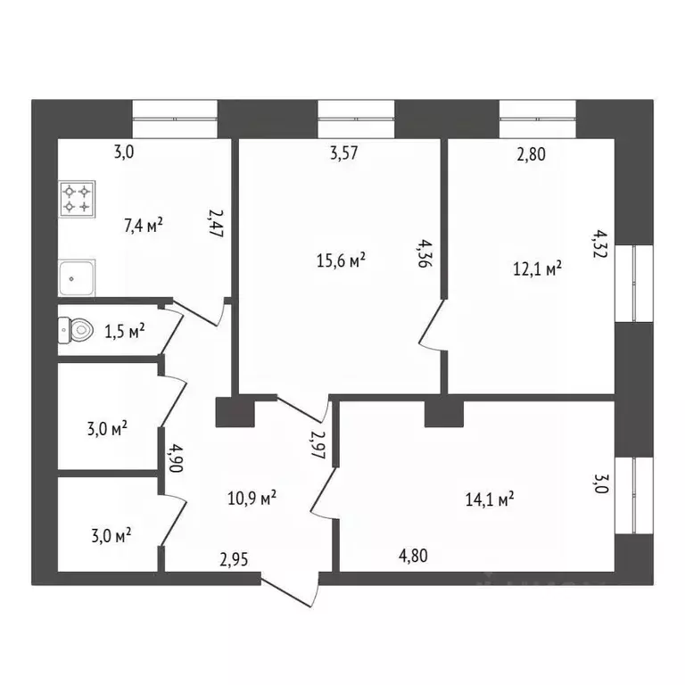 3-к кв. Башкортостан, Уфа Архитектурная ул., 14 (67.6 м) - Фото 1