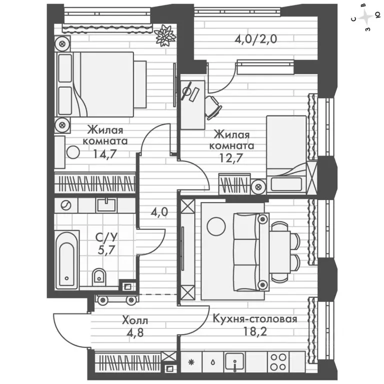 2-к кв. Нижегородская область, Нижний Новгород Черниговская ул. (62.1 ... - Фото 2