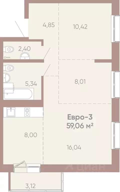 3-к кв. Иркутская область, Иркутск Советская ул., 109/3 (59.06 м) - Фото 0