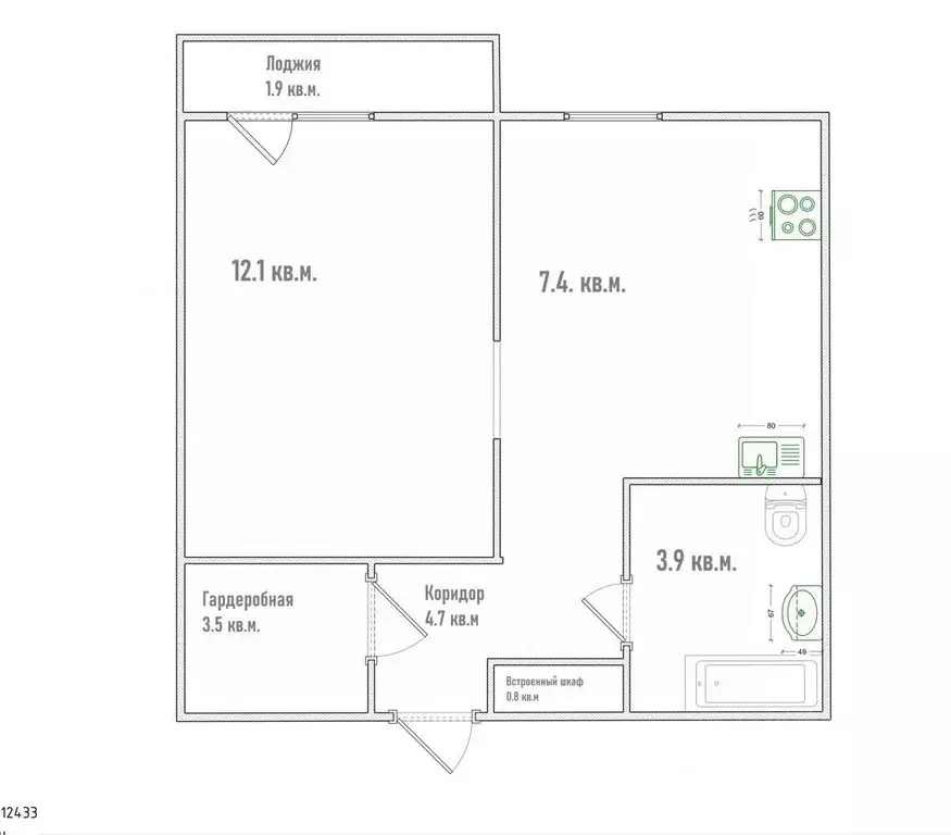1-к кв. Омская область, Омск ул. 12 Декабря, 1к1 (32.6 м) - Фото 2