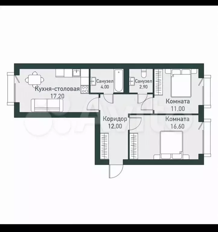 2-к. квартира, 65 м, 6/7 эт. - Фото 0