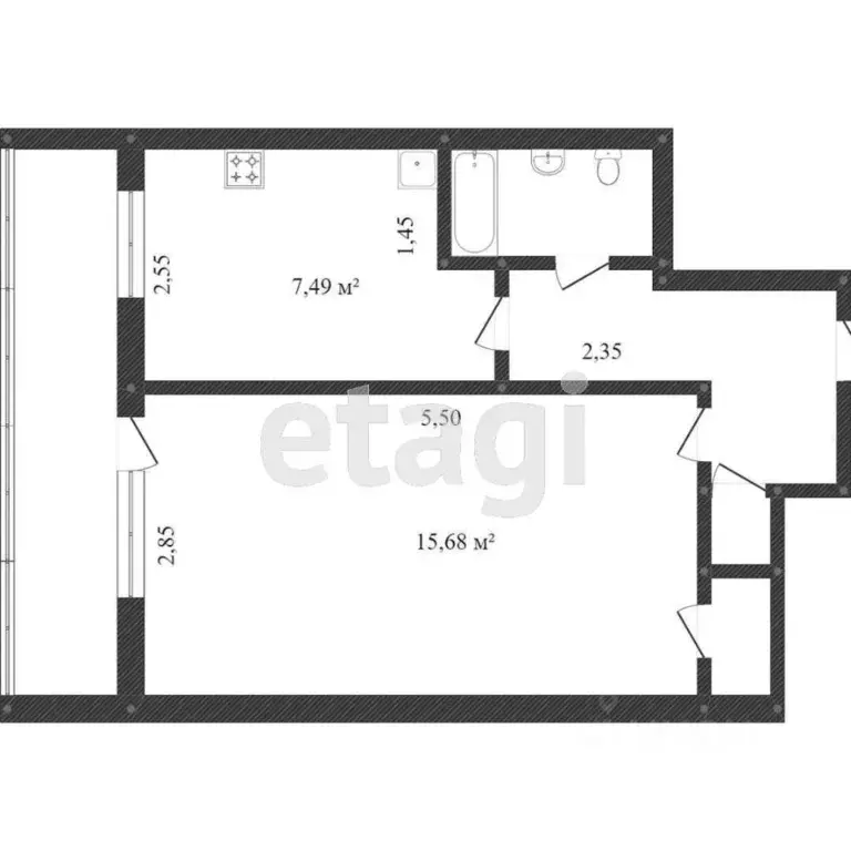 1-к кв. Белгородская область, Белгород ул. Победы, 165 (48.0 м) - Фото 2