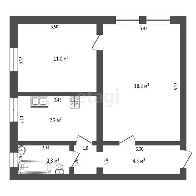 2-комнатная квартира: Кемерово, улица Спартака, 26 (45 м) - Фото 0