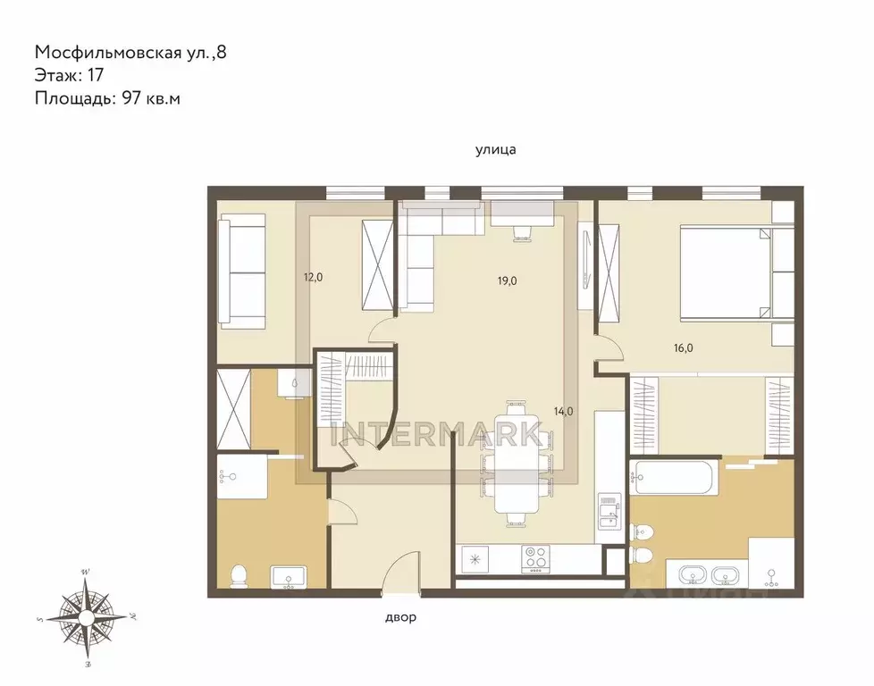 3-к кв. Москва Мосфильмовская ул., 8 (97.0 м) - Фото 2