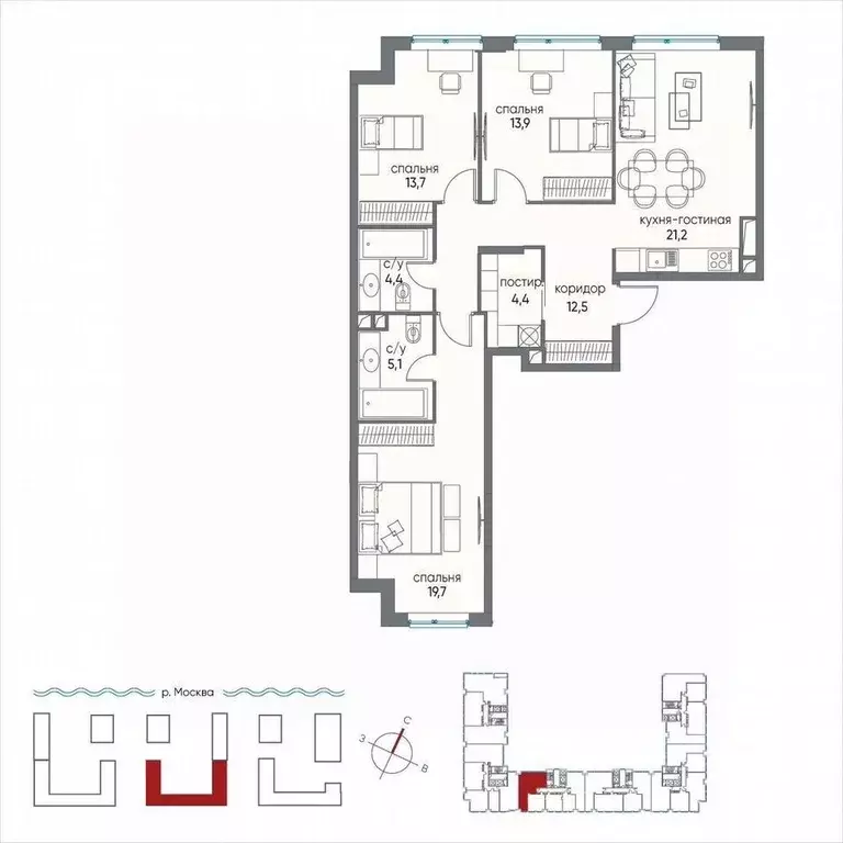 2-к кв. Москва ул. Нижние Мневники, 7 (94.9 м) - Фото 2