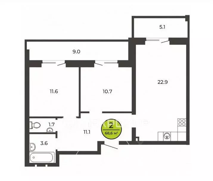 2-к кв. Брянская область, Брянск ул. Ильи Иванова, 3А (68.6 м) - Фото 2