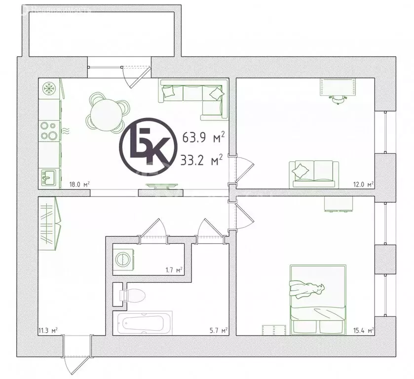 2-комнатная квартира: Новосибирск, улица Кирова, 242 (65 м) - Фото 1