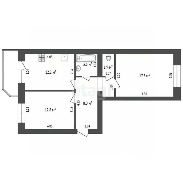 2-к кв. Вологодская область, Вологда ул. Летчика Каберова, 11 (57.9 м) - Фото 2