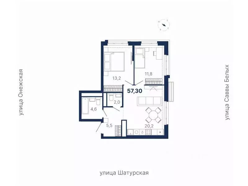 2-к кв. Свердловская область, Екатеринбург ул. Шатурская (57.5 м) - Фото 0