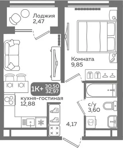 1-к кв. Тюменская область, Тюмень ул. Заполярная, 9/2 (30.5 м) - Фото 0
