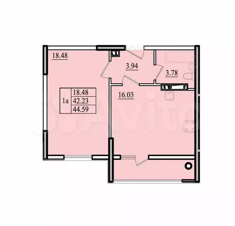 1-к. квартира, 44,6 м, 6/8 эт. - Фото 0