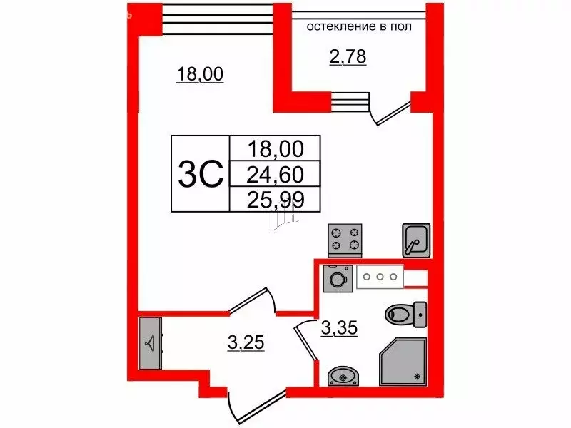 Квартира-студия: Санкт-Петербург, Кубинская улица, 78Е (24.6 м) - Фото 0