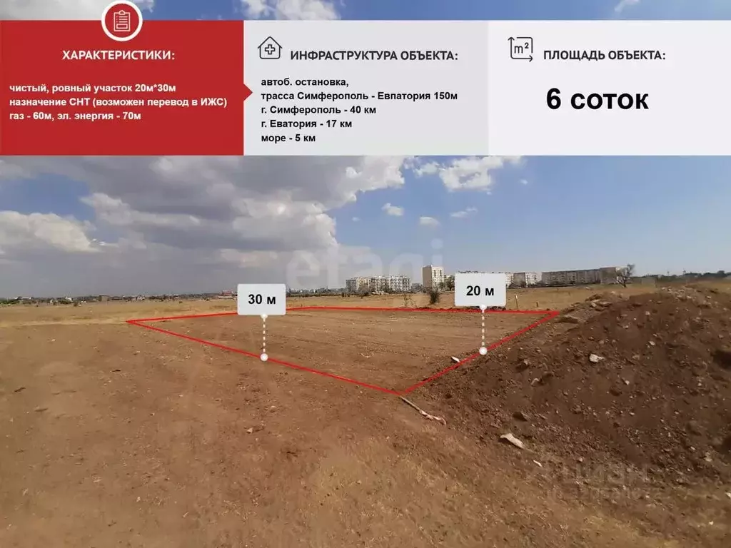 Участок в Крым, Саки Юбилейное - 2 СНТ,  (6.0 сот.) - Фото 1
