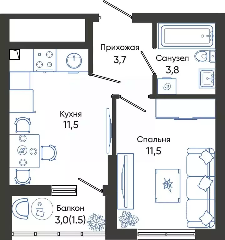 1-к кв. Краснодарский край, Новороссийск Облака 3 жилой комплекс (32.0 ... - Фото 0