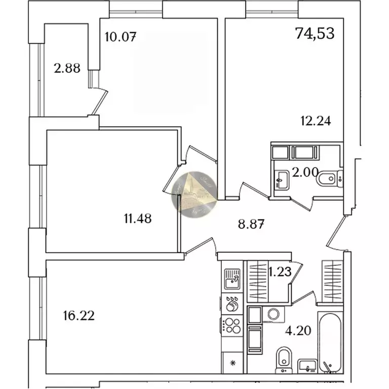 3-к кв. Санкт-Петербург просп. Маршала Блюхера, 3к2 (74.53 м) - Фото 2