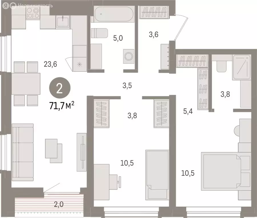 2-комнатная квартира: Новосибирск, улица Аэропорт (71.65 м) - Фото 1