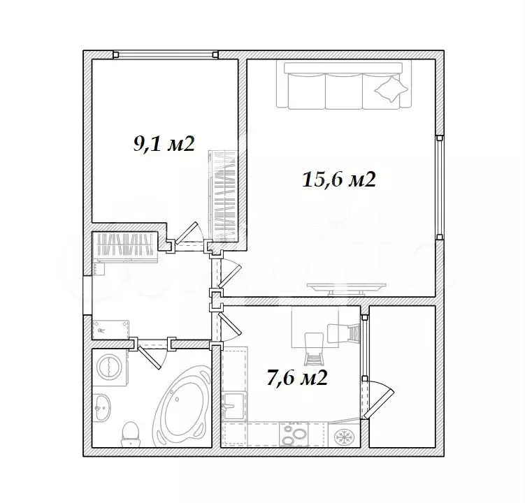 2-к. квартира, 40,7 м, 5/9 эт. - Фото 0