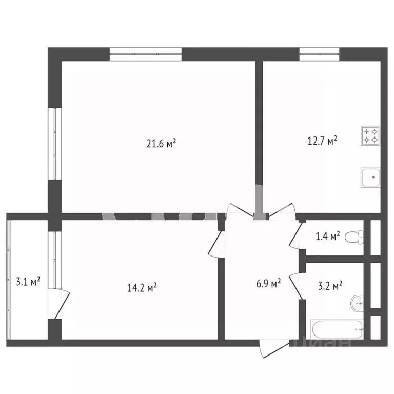 2-к кв. Тамбовская область, Тамбов Интернациональная ул., 34 (50.8 м) - Фото 1
