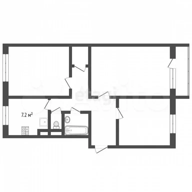 3-к. квартира, 67 м, 2/5 эт. - Фото 0