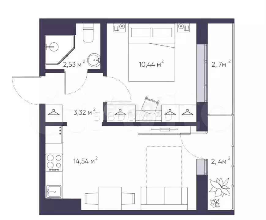 2-к. квартира, 33,5 м, 4/9 эт. - Фото 0