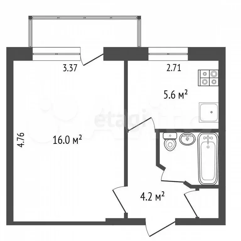 1-к. квартира, 28,5 м, 2/5 эт. - Фото 0