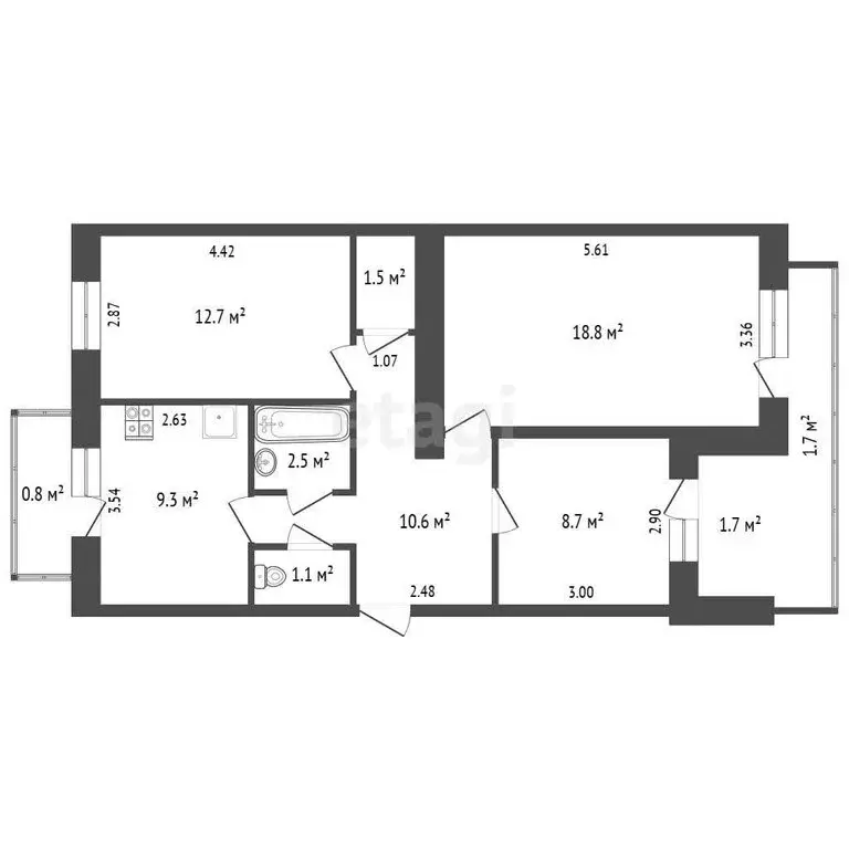 3-комнатная квартира: Евпатория, улица Леси Украинки, 10 (65.2 м) - Фото 1