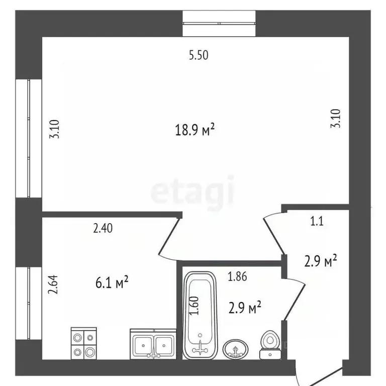 1-к кв. Пермский край, Пермь ул. Баумана, 33 (31.7 м) - Фото 0