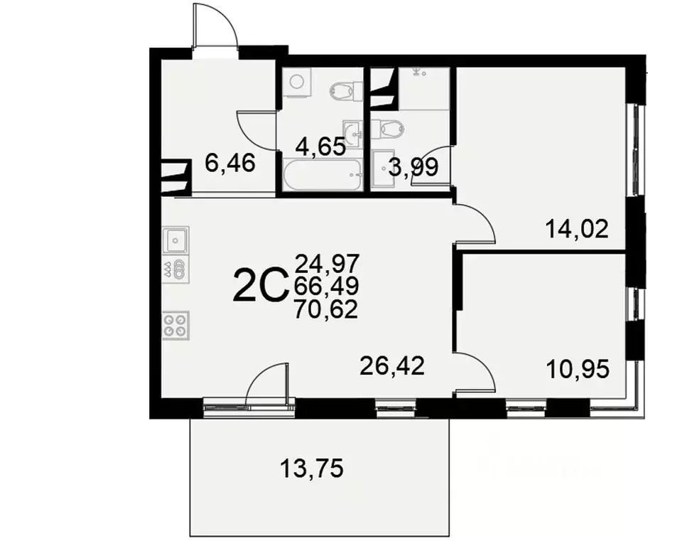 2-к кв. Тульская область, Тула Хлебная пл. (66.49 м) - Фото 0
