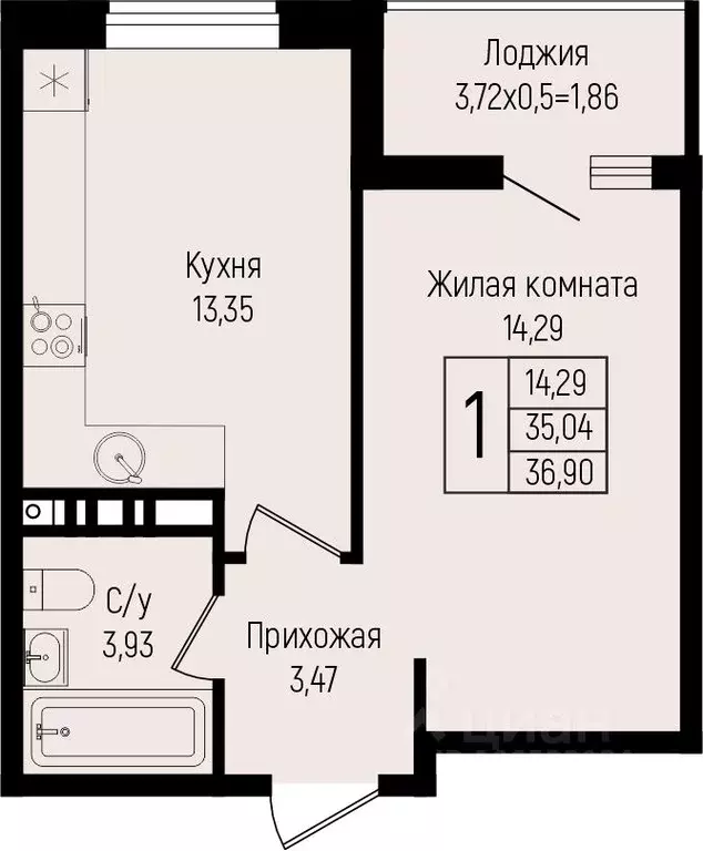 1-к кв. Краснодарский край, Краснодар ул. Михаила Барибана (36.9 м) - Фото 0