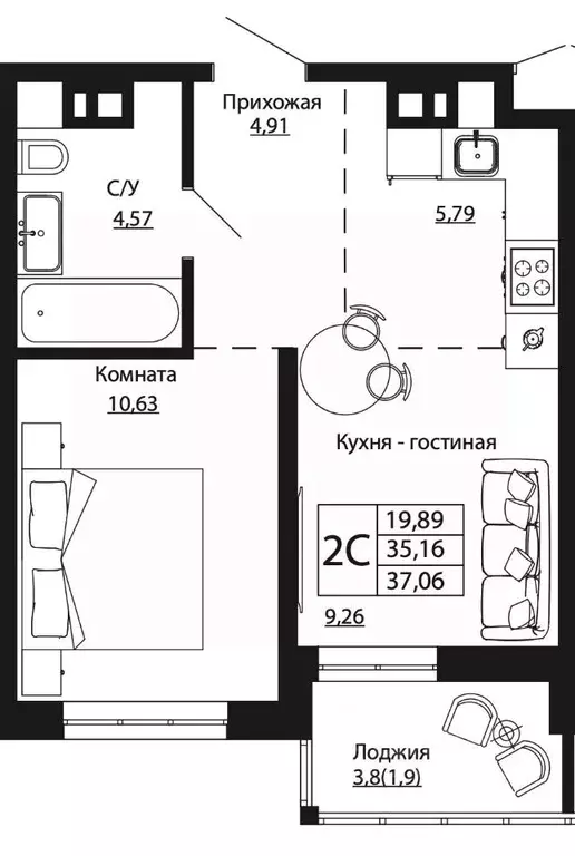 2-к кв. Ростовская область, Ростов-на-Дону ул. Текучева, 370/2 (36.39 ... - Фото 0