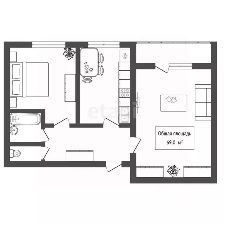 2-к кв. Новосибирская область, Новосибирск ул. Ивлева, 160 (69.0 м) - Фото 2