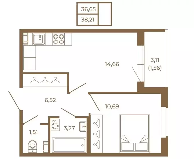 1-комнатная квартира: Сертолово, ЖК Новая История (38.21 м) - Фото 1