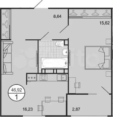 2-к. квартира, 46,9м, 6/9эт. - Фото 1