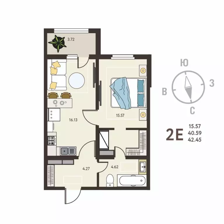 1-к кв. Воронежская область, с. Новая Усмань, Ольха мкр  (42.45 м) - Фото 1