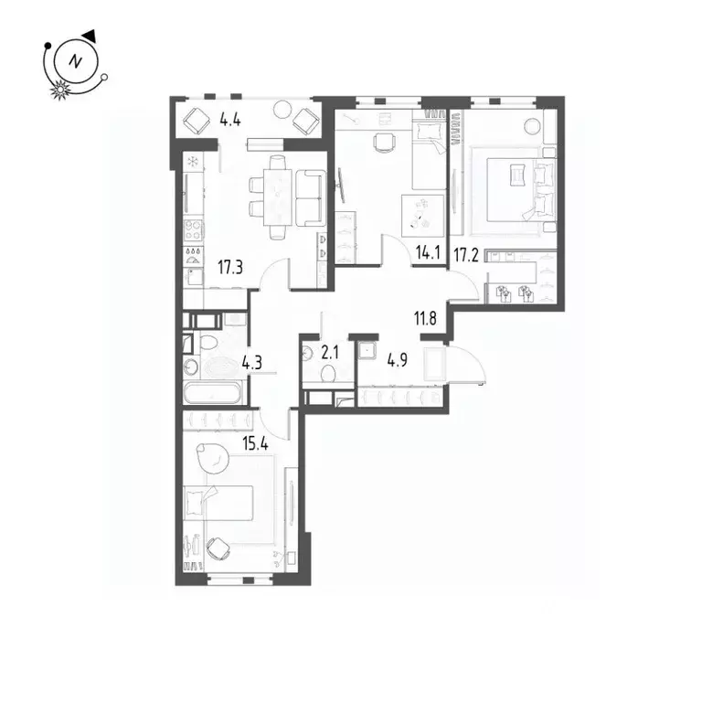 3-к кв. Санкт-Петербург пос. Шушары, ул. Чудовская, 14к1 (89.1 м) - Фото 2