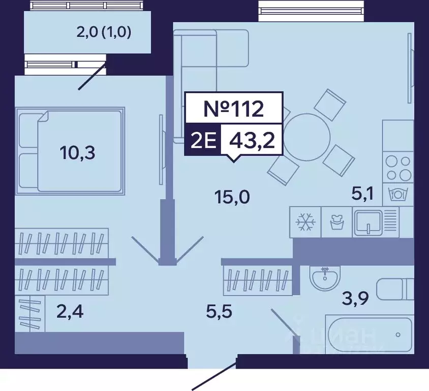 2-к кв. Саха (Якутия), Якутск ул. Новопортовская, 1Д (43.2 м) - Фото 1
