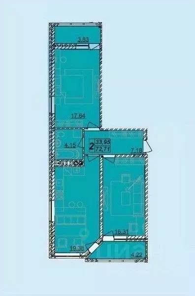 Квартира, 2 комнаты, 72 м - Фото 1