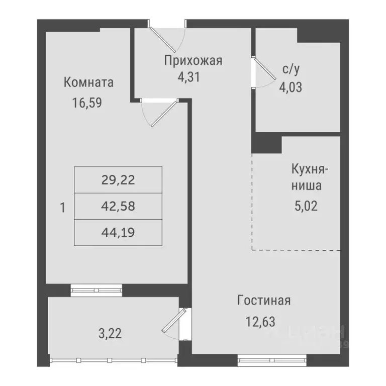 1-к кв. Ханты-Мансийский АО, Сургут Игоря Киртбая ул., 1А (44.19 м) - Фото 1