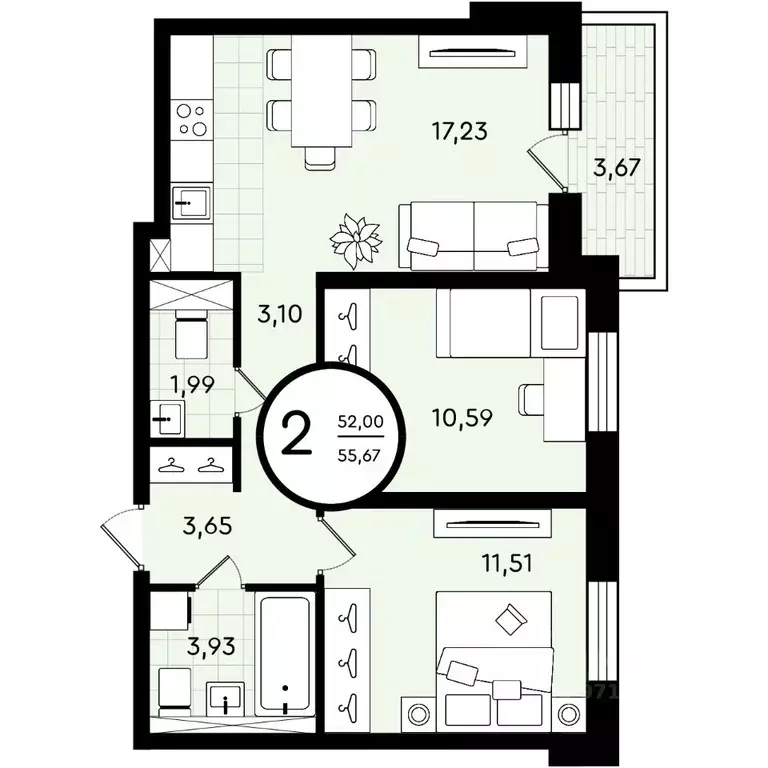 2-к кв. Тюменская область, Тюмень ул. Александра Звягина, 3 (55.67 м) - Фото 0