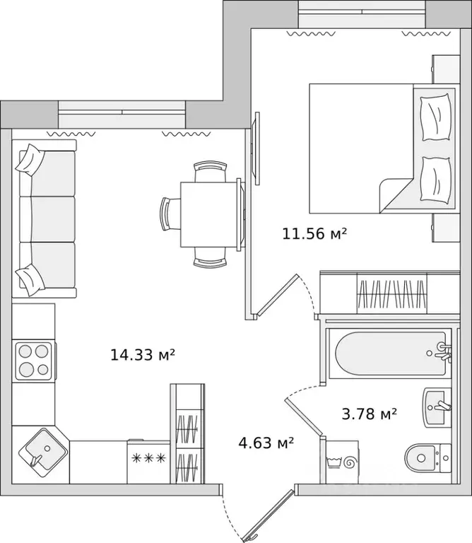 1-к кв. Санкт-Петербург ул. Плесецкая, 24 (33.56 м) - Фото 0