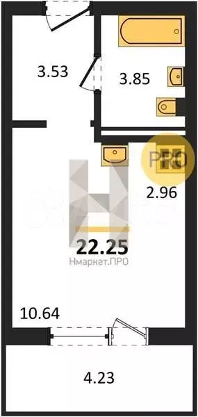 Квартира-студия, 22,3 м, 2/9 эт. - Фото 1