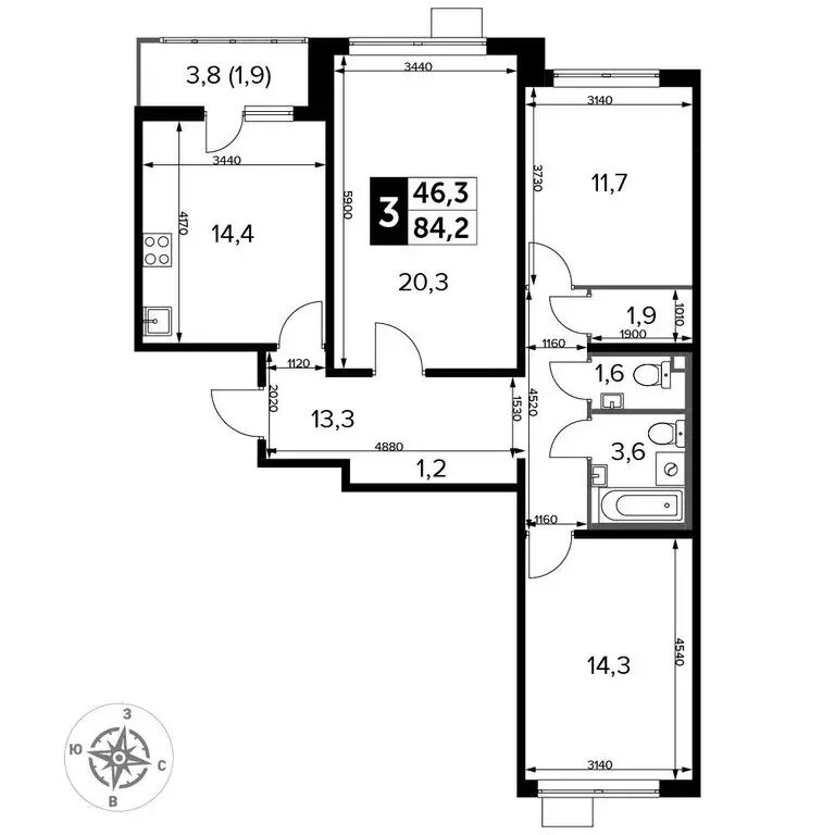 3-комнатная квартира: Люберцы, Рождественская улица, 12 (84.2 м) - Фото 2