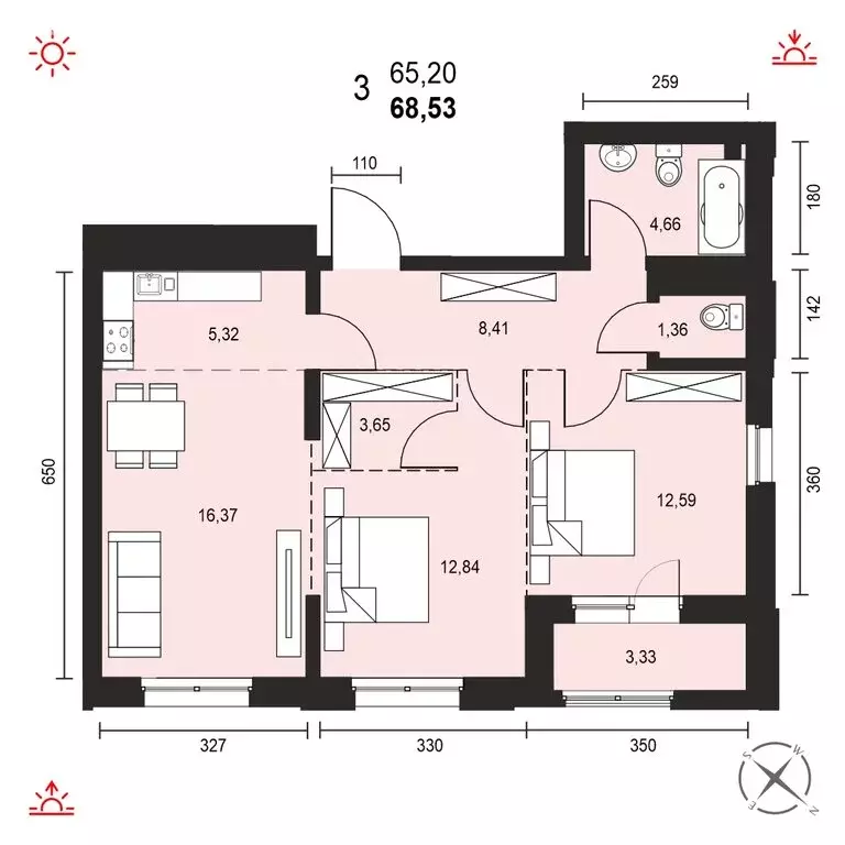 3-комнатная квартира: Иркутск, Свердловский округ, ЖК Автор (68.53 м) - Фото 0