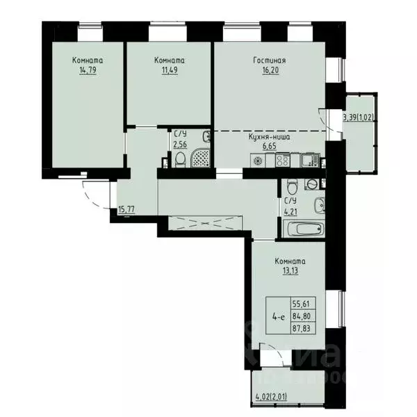 4-к кв. Красноярский край, Красноярск ул. Елены Стасовой, 80 (87.5 м) - Фото 1