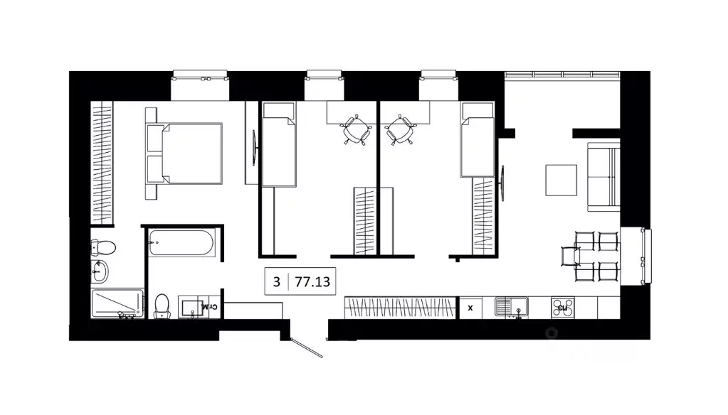 3-к кв. Волгоградская область, Волгоград ул. Землячки, 60 (77.13 м) - Фото 2