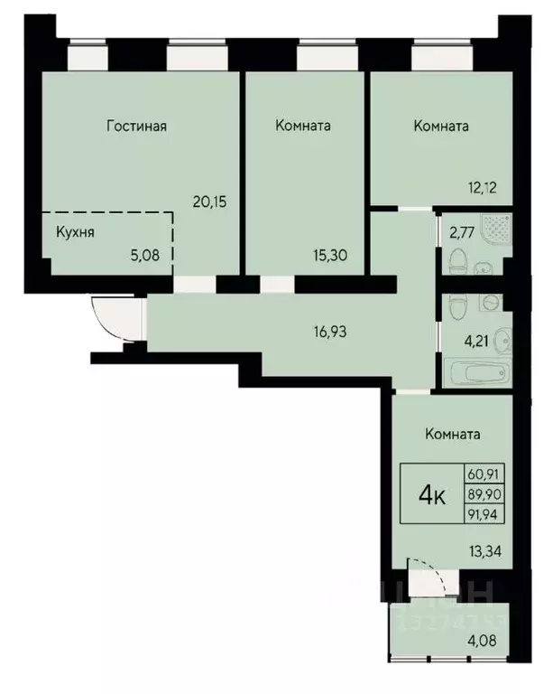 4-к кв. Красноярский край, Красноярск ул. Елены Стасовой, 80 (91.94 м) - Фото 0
