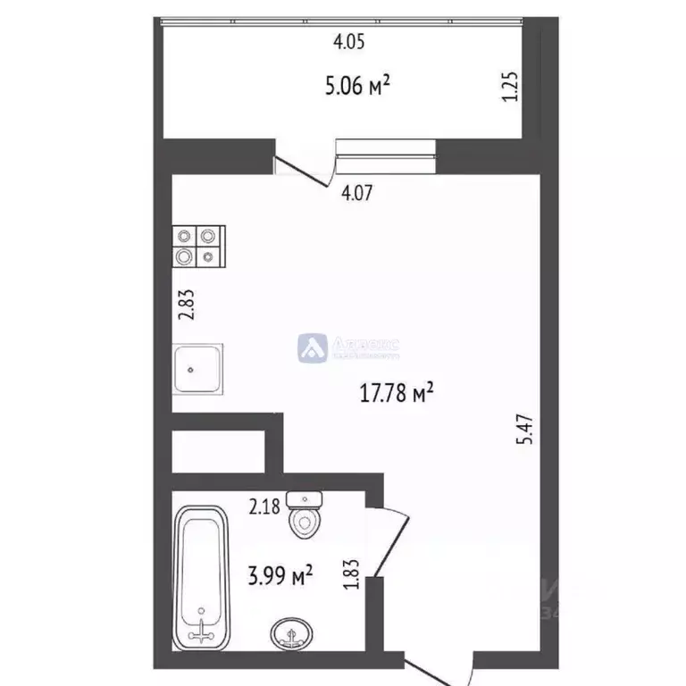 Студия Тюменская область, Тюмень ул. Парада Победы, 7 (20.2 м) - Фото 1