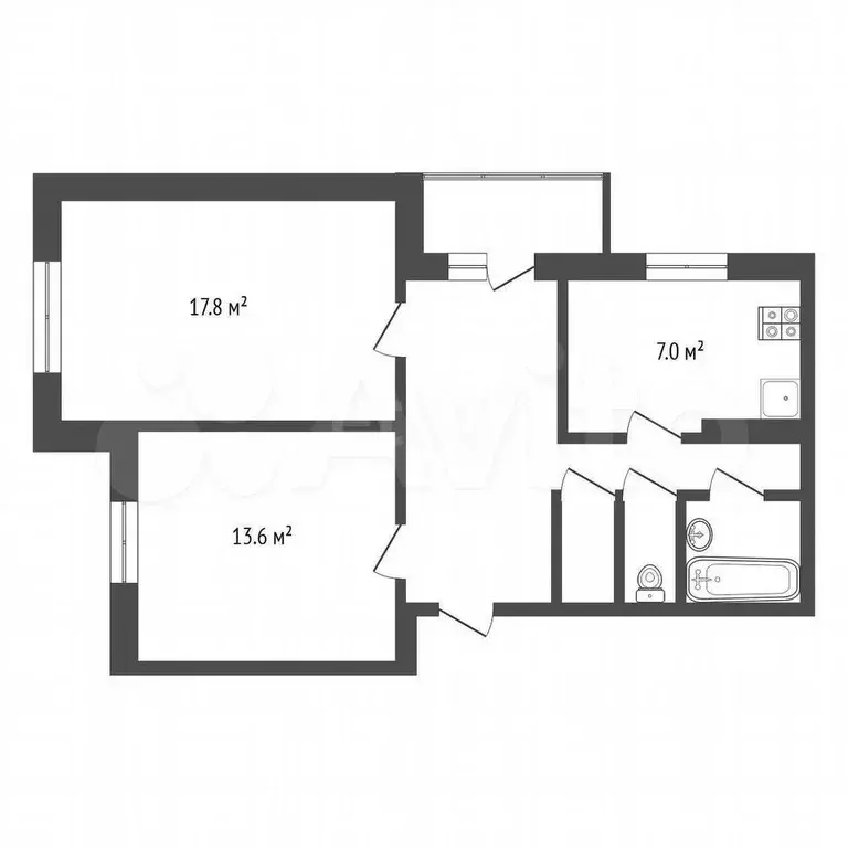 2-к. квартира, 59,5 м, 4/5 эт. - Фото 0