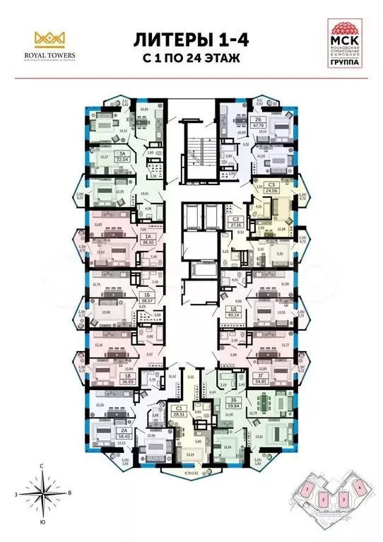 Квартира-студия, 28,5м, 22/26эт. - Фото 1